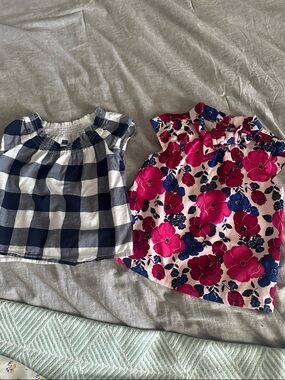 Janie and Jack Navy Gingham & Pink Floral Tank Tops bundle